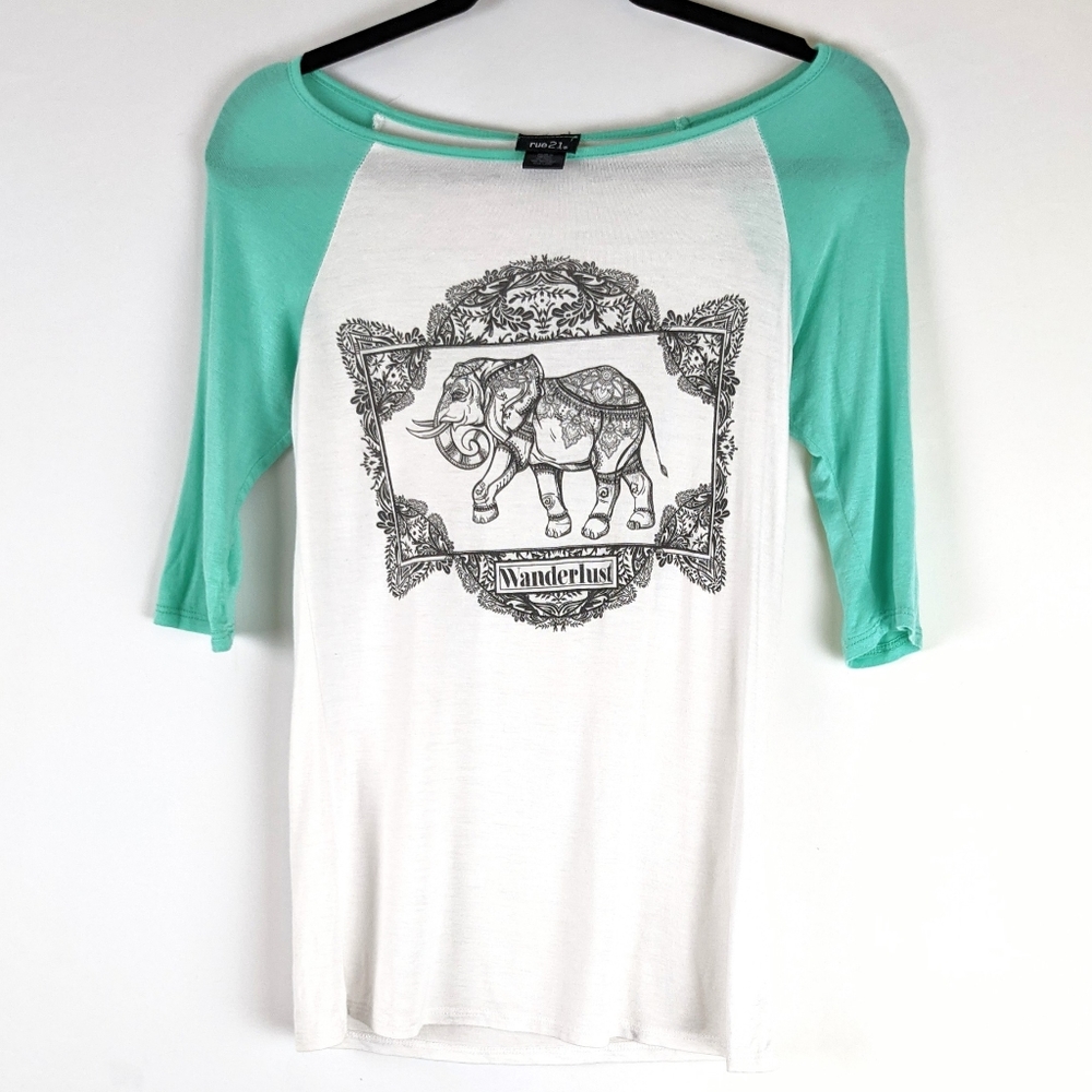 rue21 Elephant Wanderlust Ragland Tee Shirt  XS